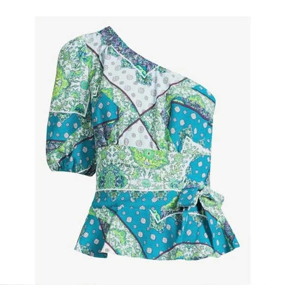 Sofia by Sofia Vergara Green and Blue One-Shoulder Blouse - Picture 4 of 5